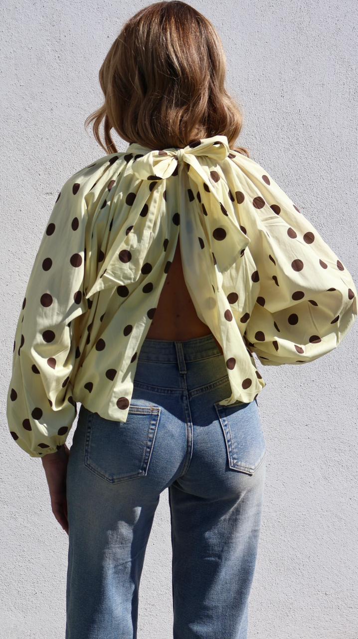 Blouse "Serena" à Pois avec Dos Nu et Nœud