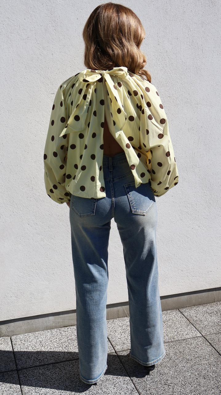 Blouse "Serena" à Pois avec Dos Nu et Nœud
