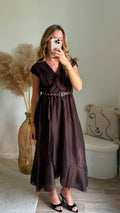 Robe Fluide Drapée à Ceinture - Marron
