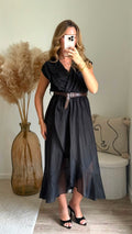 Robe Fluide Drapée à Ceinture - Noir