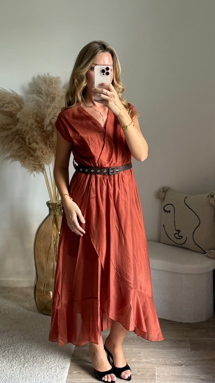 Robe Fluide Drapée à Ceinture - tiracota