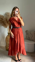 Robe Fluide Drapée à Ceinture - tiracota