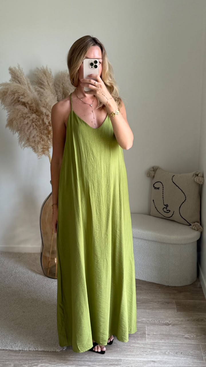 Robe Maxi à Bretelles - Vert