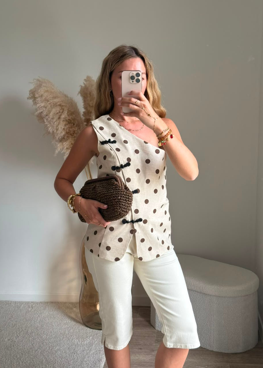 Vest asymétrique à pois - Beige
