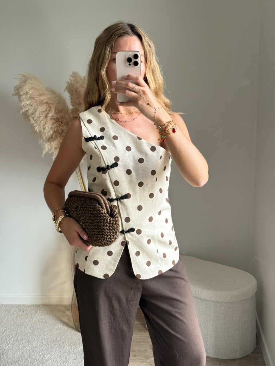 Vest asymétrique à pois - Beige