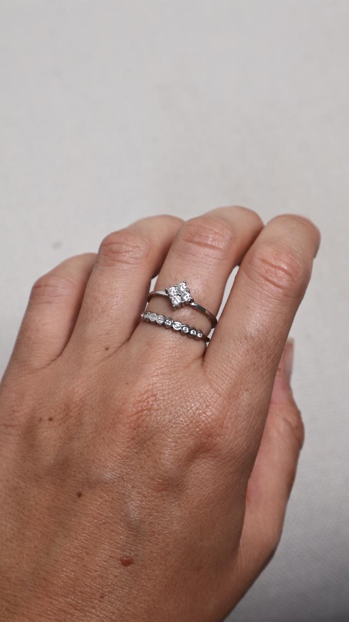 Set de 2 bagues fleur et strass - Argent